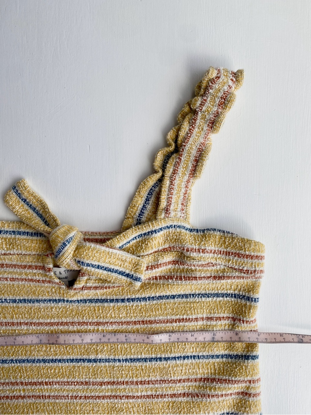 *LIKE NEW* Madewell Striped Yellow Textured Knit Tank Top with Ruffle Straps - Picture 2 of 4